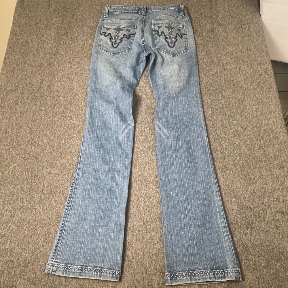 VTG Y2K Antik Denim Jeans Women's 31 Light‎ Wash Flare Leg Embellished Pockets - Picture 7 of 11